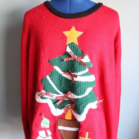 Women's Red/Green Ugly Christmas Tree Sweater ~L~ - Picture 1 of 7